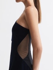 Reiss Black/Navy Cassie One-Shoulder Velvet-Satin Midi Dress - Image 4 of 6