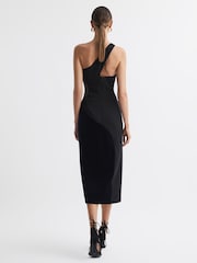 Reiss Black/Navy Cassie One-Shoulder Velvet-Satin Midi Dress - Image 5 of 6