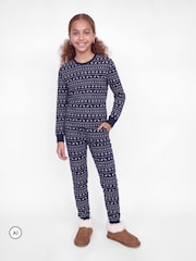 JACK & JONES JUNIOR Blue Girls Christmas Printed Lounge Set - Image 1 of 5
