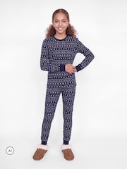 JACK & JONES JUNIOR Blue Girls Christmas Printed Lounge Set - Image 4 of 5