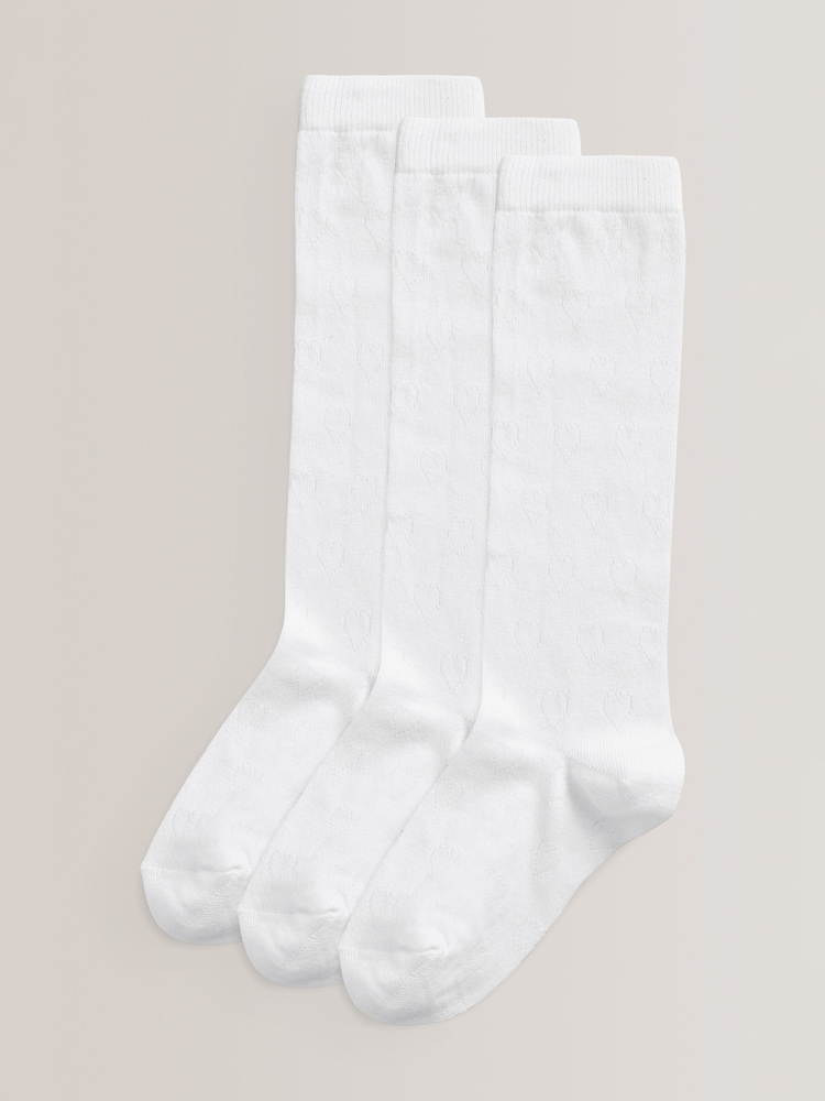 White Heart 3 Pack Cotton Rich Knee High Socks - Image 1 of 2 White Heart 3 Pack Cotton Rich Knee High Socks - Image 1 of 2