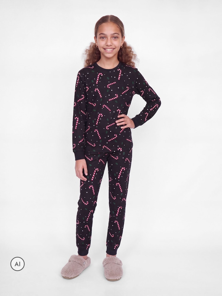 JACK & JONES JUNIOR Black Girls Christmas Printed Lounge Set - Image 1 of 5 JACK & JONES JUNIOR Black Girls Christmas Printed Lounge Set - Image 1 of 5