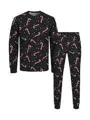 JACK & JONES JUNIOR Black Girls Christmas Printed Lounge Set - Image 2 of 5