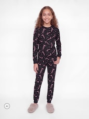 JACK & JONES JUNIOR Black Girls Christmas Printed Lounge Set - Image 4 of 5