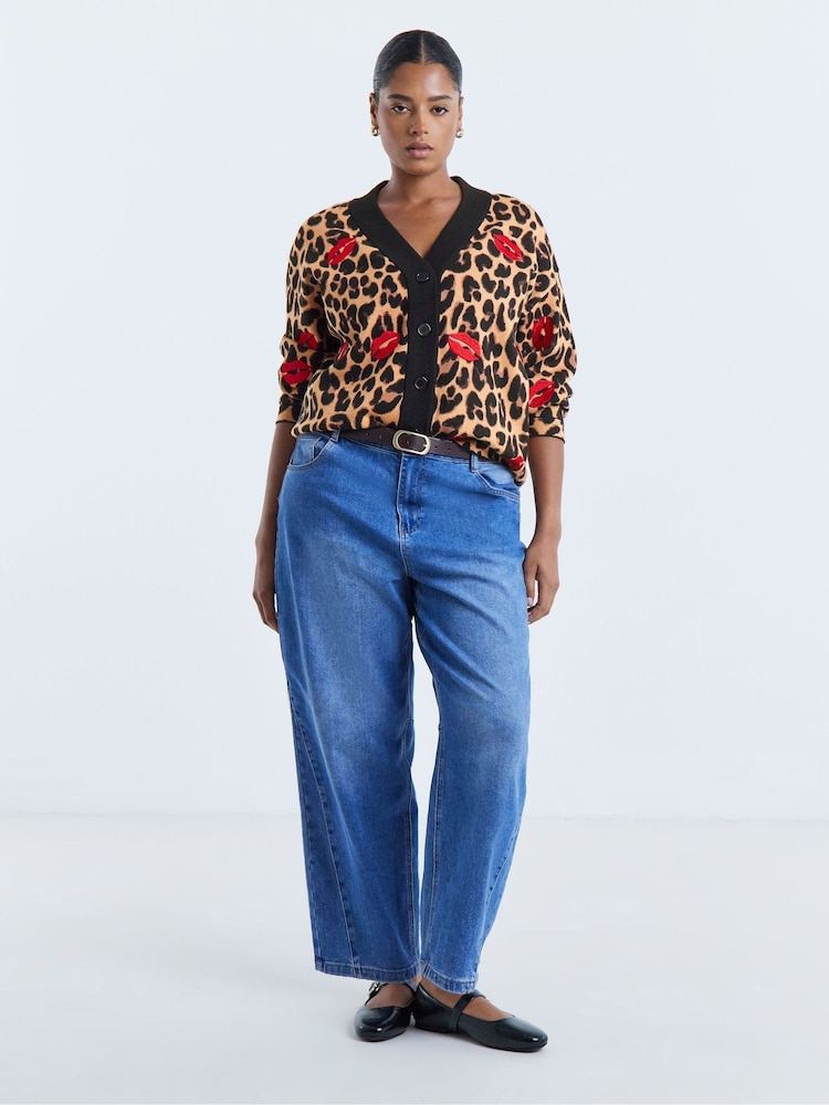Simply Be Brown Animal Leopard Lips Cardigan - Image 1 of 4 Simply Be Brown Animal Leopard Lips Cardigan - Image 1 of 4