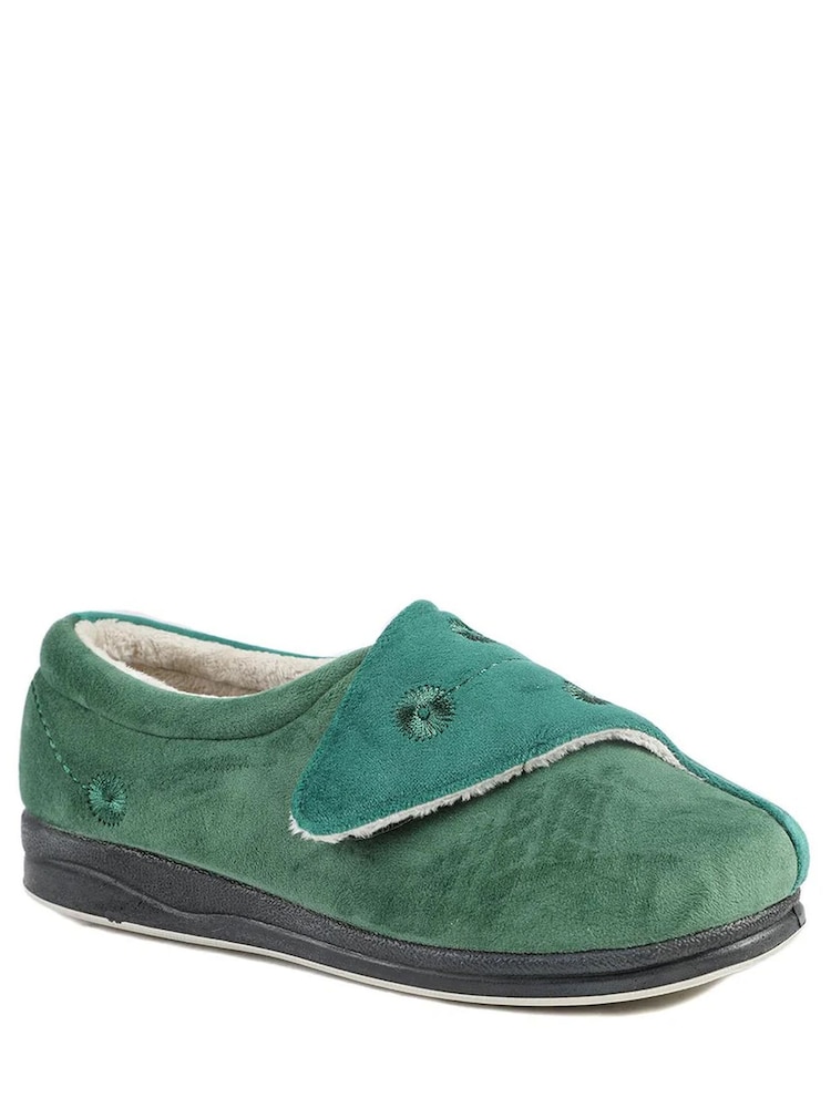 Pavers Green Wide Fit Warm Antibacterial Slippers - Image 1 of 5