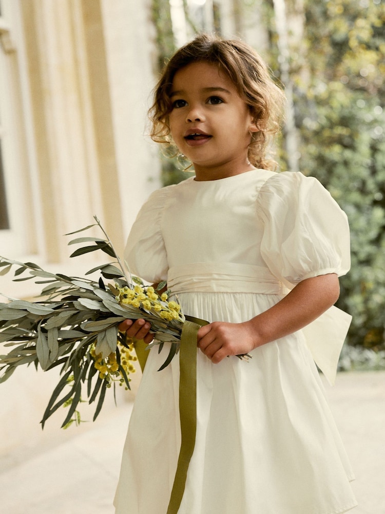 Ivory Flower Girl Taffeta Bow Dress (3mths-8yrs) - Image 2 of 9