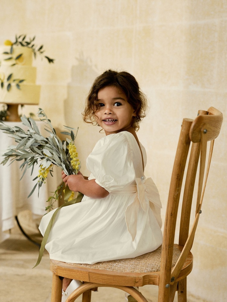 Ivory Flower Girl Taffeta Bow Dress (3mths-8yrs) - Image 3 of 9