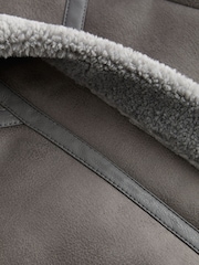 Grey Faux Suede Longline Aviator Jacket - Image 8 of 9
