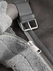 Grey Faux Suede Longline Aviator Jacket - Image 9 of 9