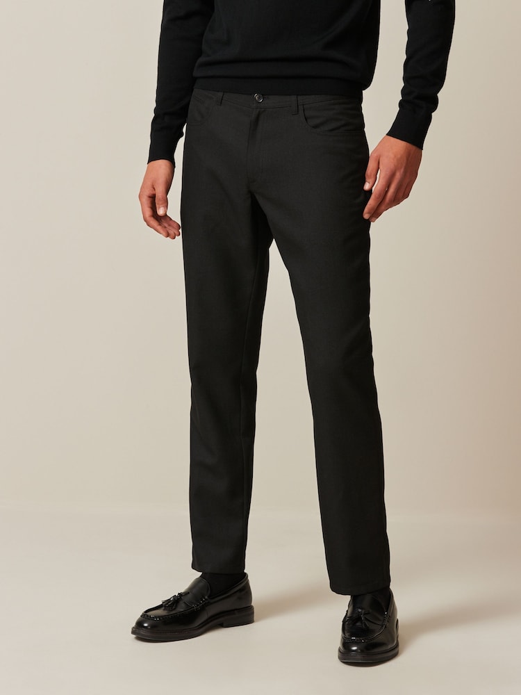 Black Slim Smart Textured 5-Pocket Trousers - Image 1 of 10