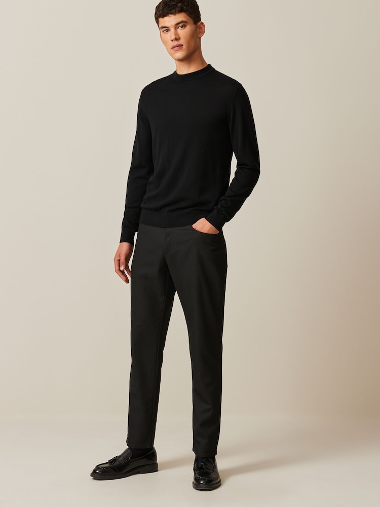 Black Slim Smart Textured 5-Pocket Trousers - Image 2 of 10