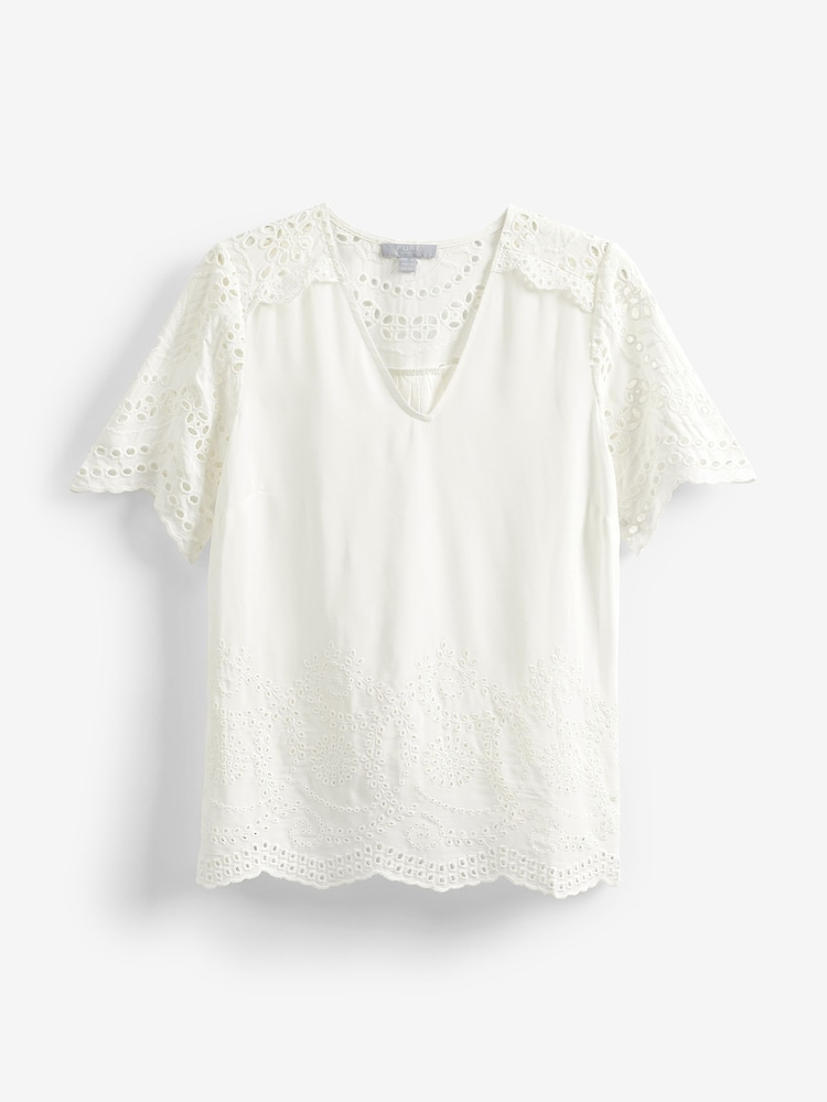Pure Collection Broderie White Top - Image 1 of 1 Pure Collection Broderie White Top - Image 1 of 1