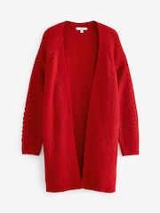 Red Longline Ribbed Edge to Edge Cardigan - Image 1 of 6