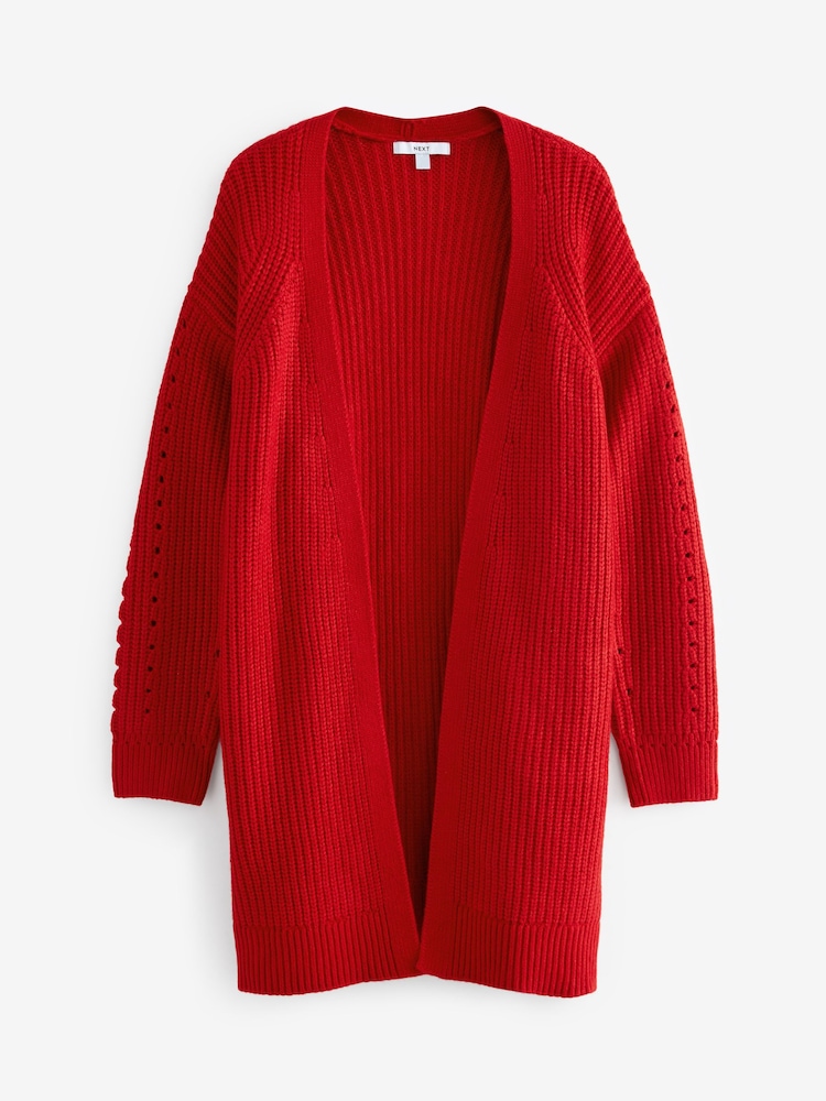 Red Longline Ribbed Edge to Edge Cardigan - Image 1 of 6