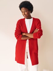 Red Longline Ribbed Edge to Edge Cardigan - Image 2 of 6