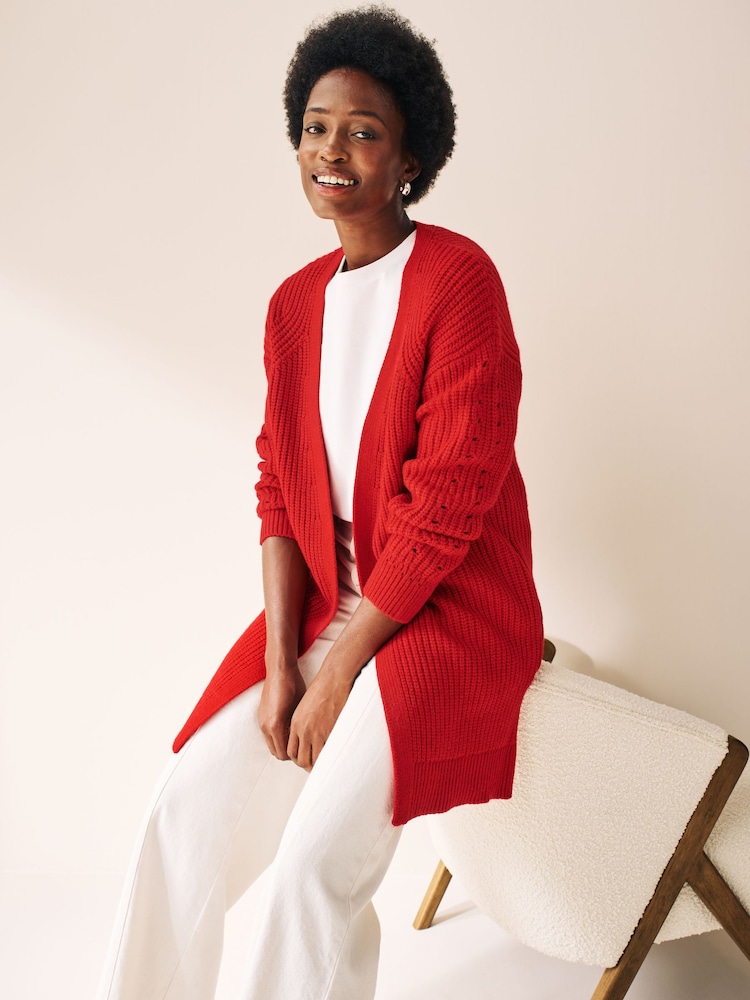 Red Longline Ribbed Edge to Edge Cardigan - Image 3 of 6