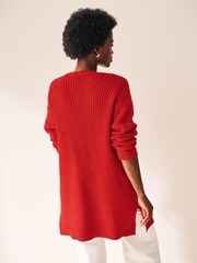 Red Longline Ribbed Edge to Edge Cardigan - Image 4 of 6
