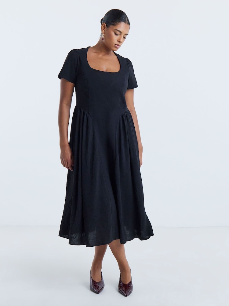 Simply Be Black Bengaline Waist Detail Midi Dress - Image 1 of 4 Simply Be Black Bengaline Waist Detail Midi Dress - Image 1 of 4