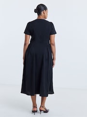 Simply Be Black Bengaline Waist Detail Midi Dress - Image 2 of 4