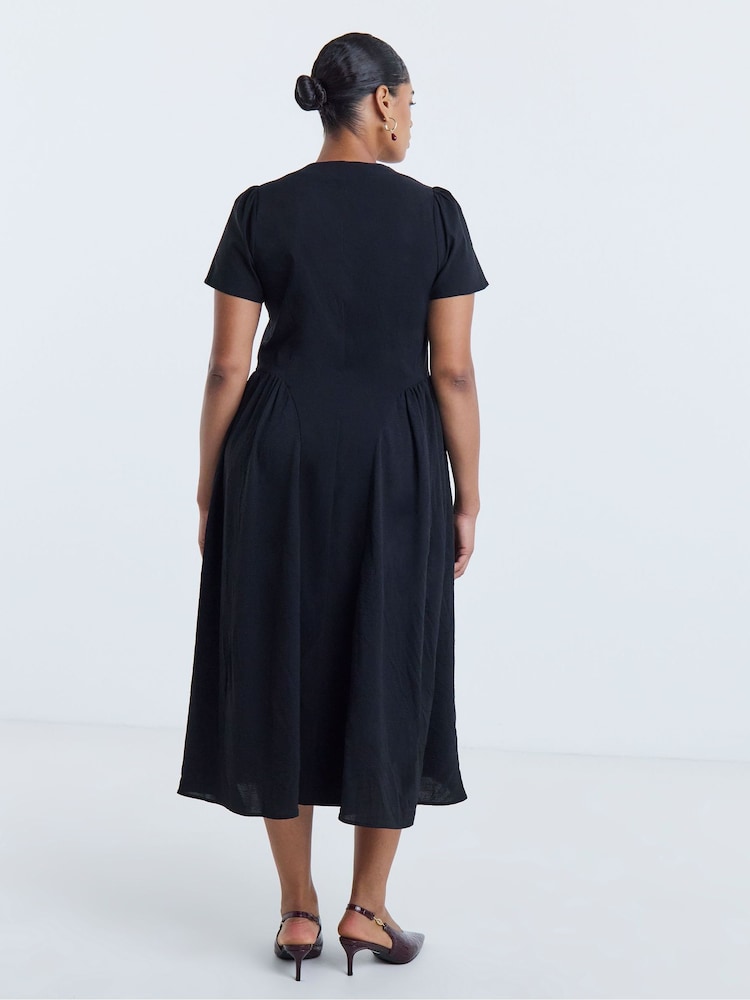 Simply Be Black Bengaline Waist Detail Midi Dress - Image 2 of 4 Simply Be Black Bengaline Waist Detail Midi Dress - Image 2 of 4
