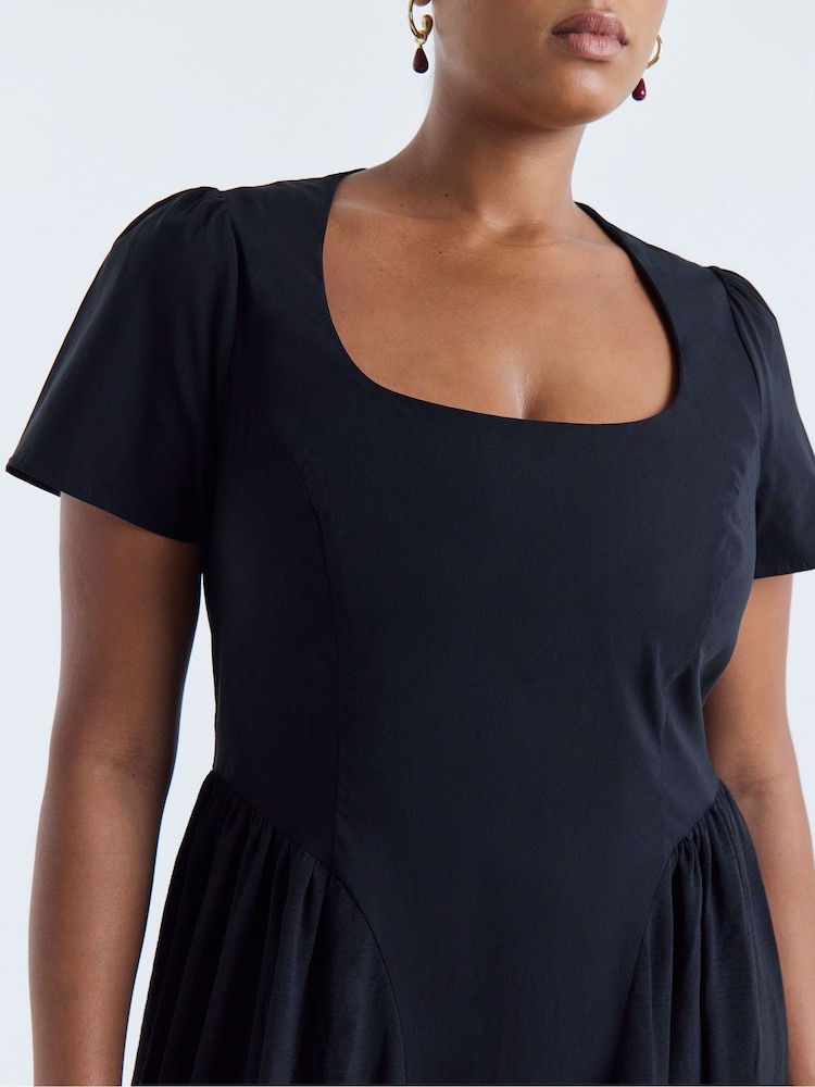 Simply Be Black Bengaline Waist Detail Midi Dress - Image 4 of 4 Simply Be Black Bengaline Waist Detail Midi Dress - Image 4 of 4
