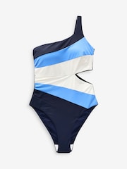 Mint Velvet Navy Panel One Shoulder Cut-Out Swimsuit - Image 6 of 8