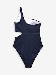 Mint Velvet Navy Panel One Shoulder Cut-Out Swimsuit - Image 7 of 8