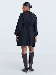 Simply Be Black Linen Herringbone Collared Skater Dress - Image 2 of 4