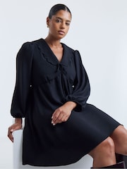 Simply Be Black Linen Herringbone Collared Skater Dress - Image 3 of 4