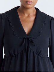 Simply Be Black Linen Herringbone Collared Skater Dress - Image 4 of 4