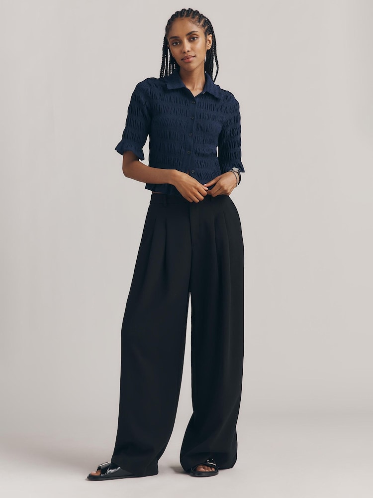 Anthropologie Blue Maeve Ruffle Button-Front Top - Image 1 of 3