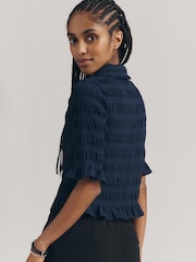 Anthropologie Blue Maeve Ruffle Button-Front Top - Image 2 of 3