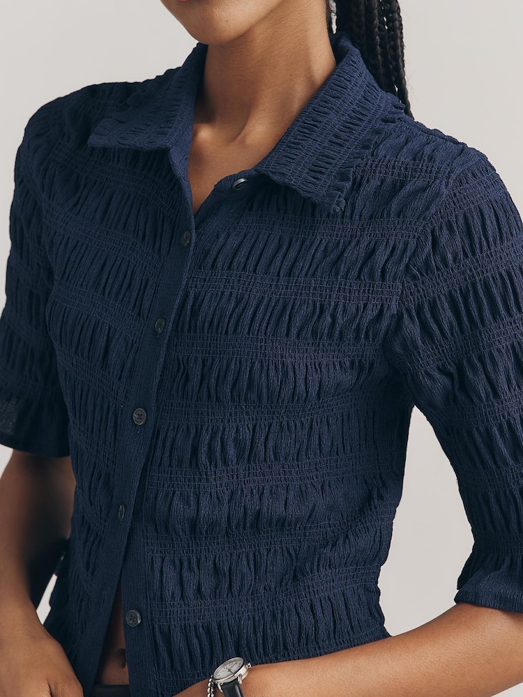 Anthropologie Blue Maeve Ruffle Button-Front Top - Image 3 of 3