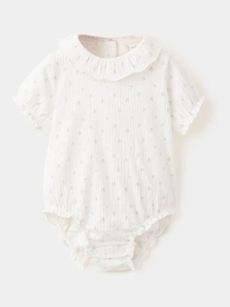Mango White Floral Collar Detail Romper - Image 1 of 4