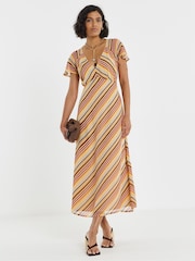 Simply Be Orange Stripe Print Midi Tea Dress - Image 1 of 4