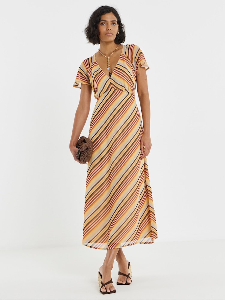 Simply Be Orange Stripe Print Midi Tea Dress - Image 1 of 4 Simply Be Orange Stripe Print Midi Tea Dress - Image 1 of 4