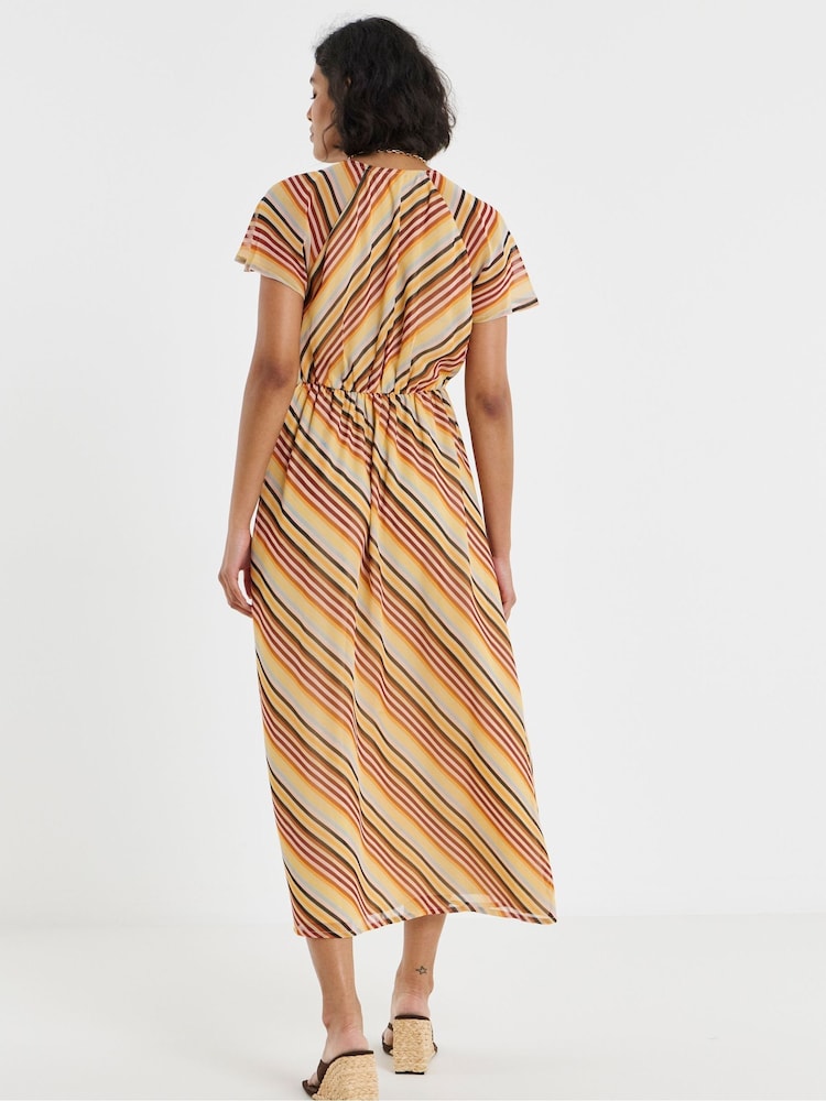 Simply Be Orange Stripe Print Midi Tea Dress - Image 2 of 4 Simply Be Orange Stripe Print Midi Tea Dress - Image 2 of 4