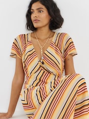 Simply Be Orange Stripe Print Midi Tea Dress - Image 3 of 4