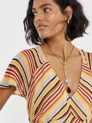 Simply Be Orange Stripe Print Midi Tea Dress - Image 4 of 4