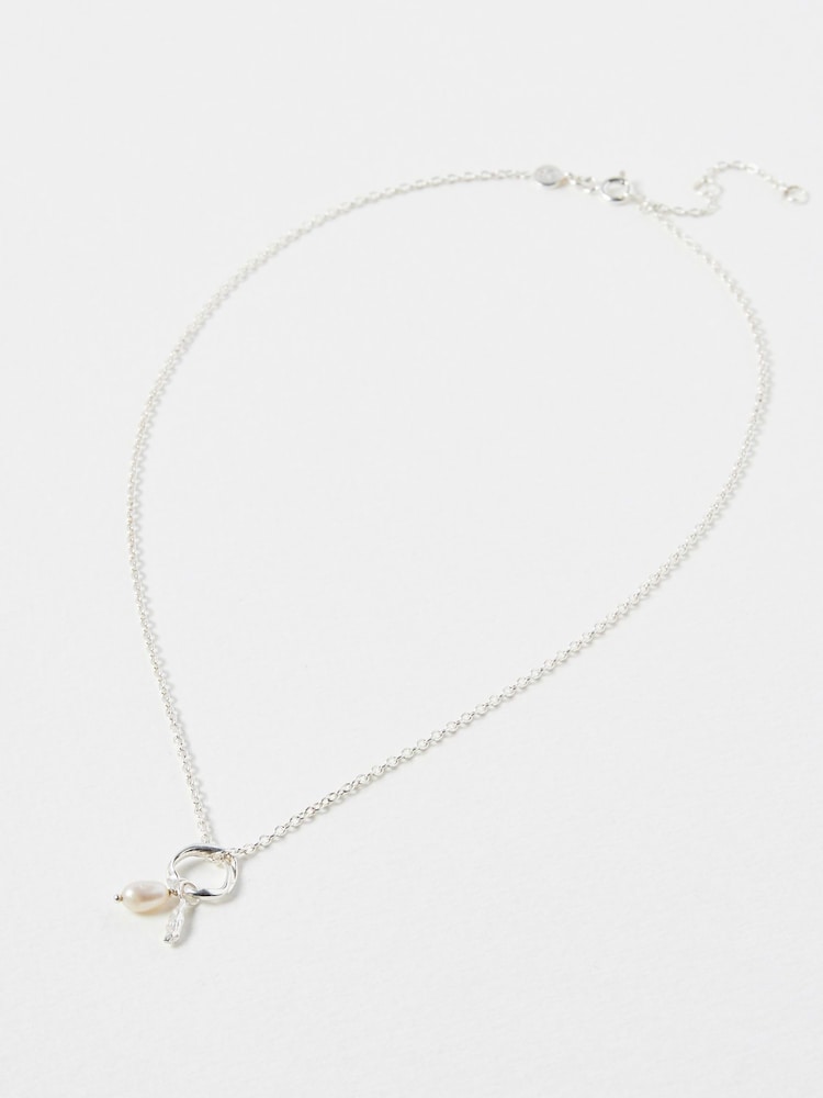 Oliver Bonas Silver Tone Aadi Molten Forms Pearl Pendant Necklace - Image 1 of 5