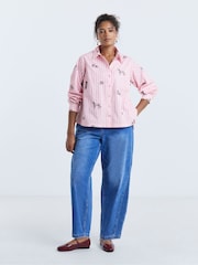 Simply Be Pink Dog Embroidery Stripe Shirt - Image 1 of 4
