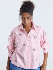 Simply Be Pink Dog Embroidery Stripe Shirt - Image 3 of 4