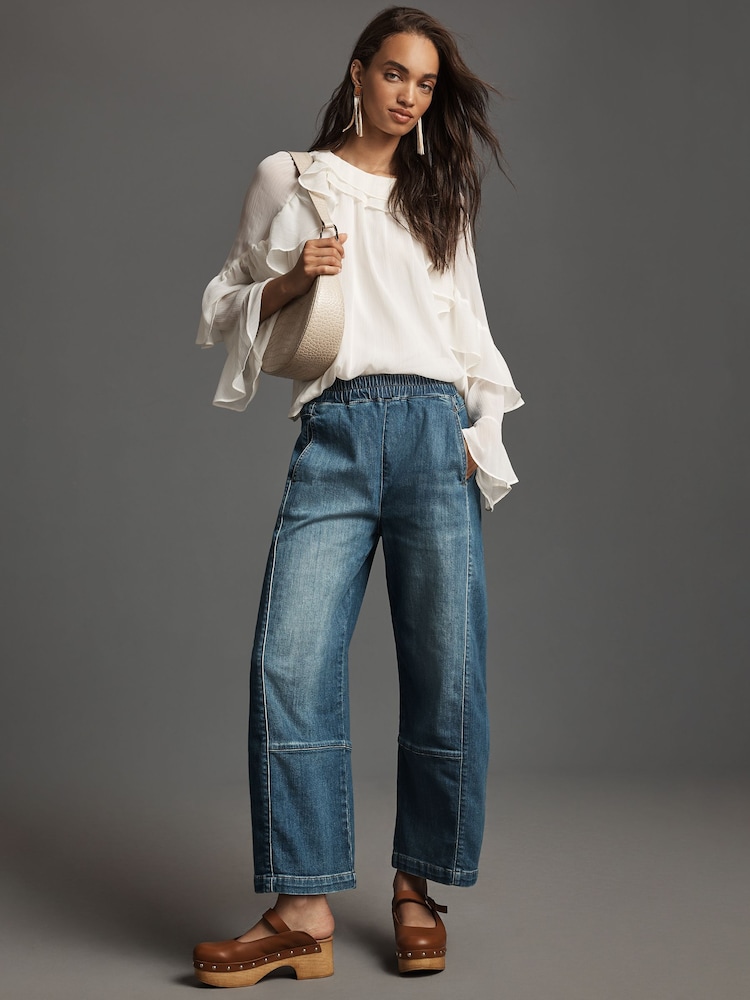 Anthropologie Dark Blue Pilcro The Izzie Relaxed Pull-On Barrel Jeans - Image 1 of 2