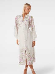Forever New White Olympia Printed Shirt Dress contains Linen - Image 1 of 4
