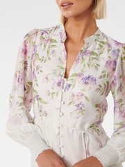 Forever New White Olympia Printed Shirt Dress contains Linen - Image 4 of 4
