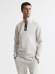 Reiss Off White Hale Contrast Half-Zip Funnel Neck Jumper - Image 1 of 6