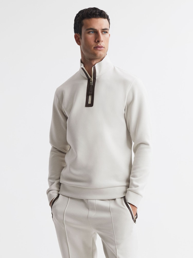 Reiss Off White Hale Contrast Half-Zip Funnel Neck Jumper - Image 1 of 6