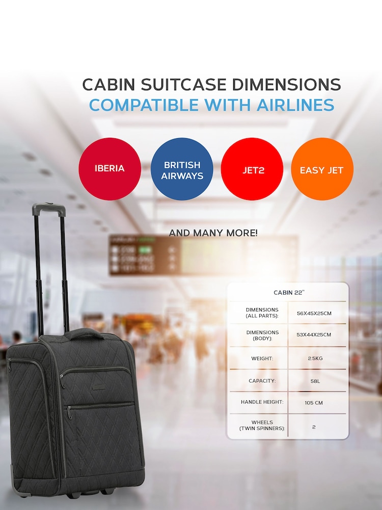 Flight Knight 56x45x25cm Easy Jet Overhead Soft Case Cabin Carry On Suitcase Hand Mono Canvas Luggage - Image 7 of 7