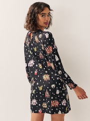 Black Graphic Long Sleeve Novelty Christmas Swing Dress - Image 2 of 5